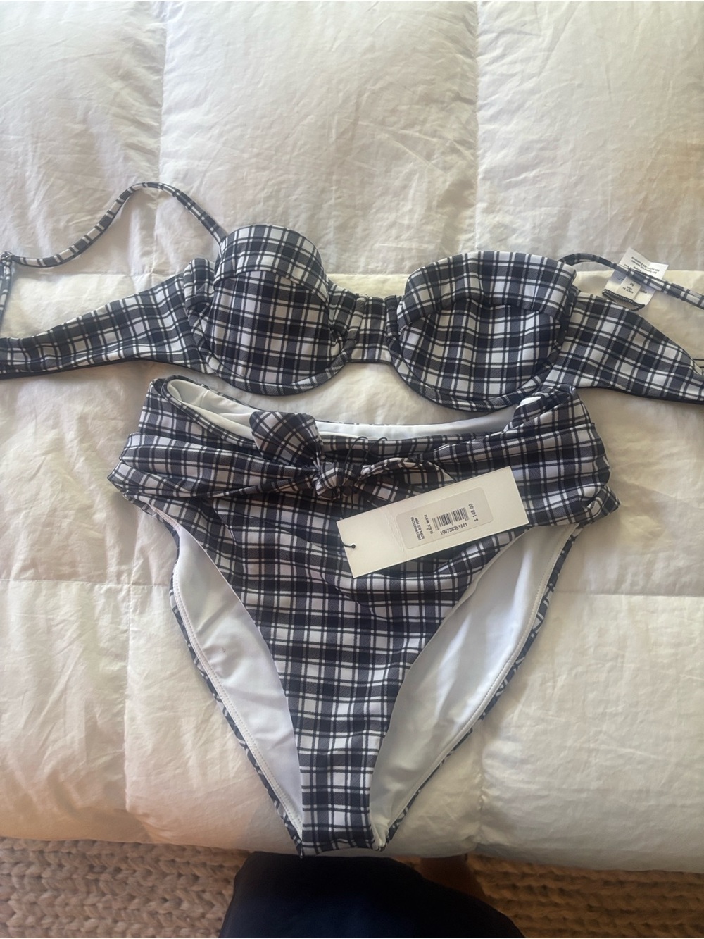 Veronica Beard Black & White Plaid Bikini Set (top M - bottom S)
